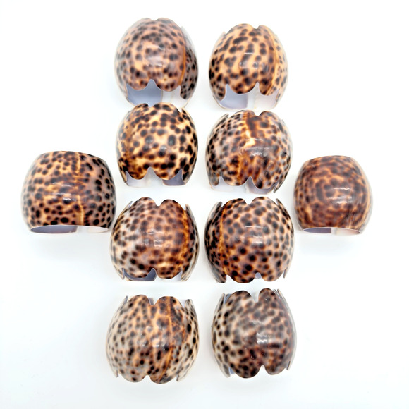 Seashell Cowrie Shell Napkin Rings Set of 10 Beach Tiki Coastal Decor - Picture 1 of 5
